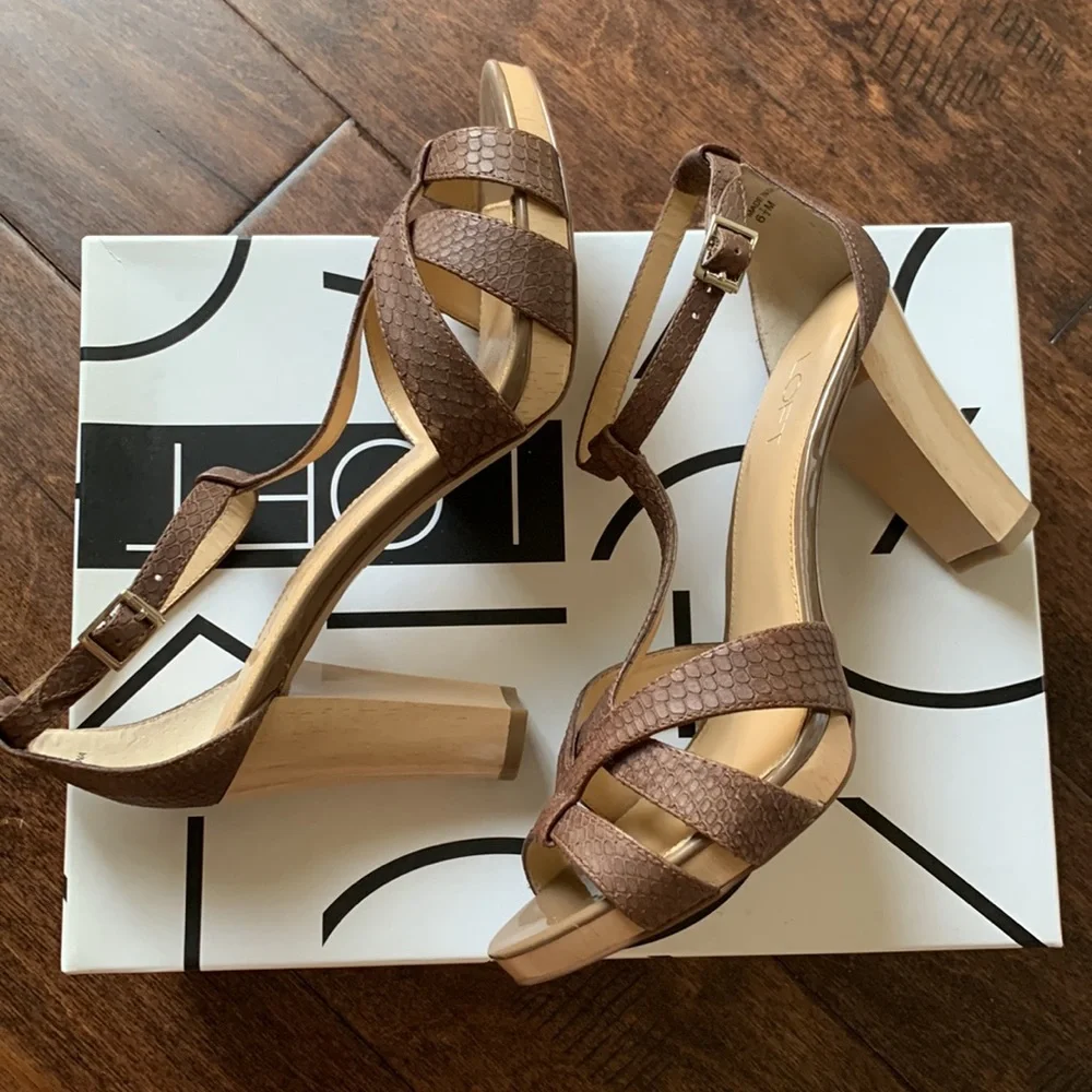 NIB LOFT Brown Kimberly Leather Strappy Open Toe Platform Heels Size 6.5